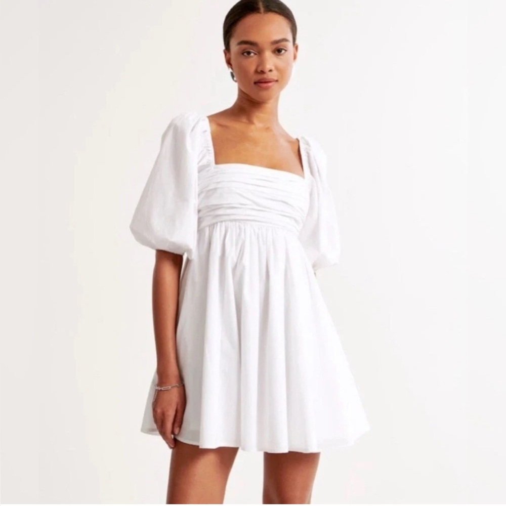 Abercrombie & Fitch White Puff-Sleeve Mini Dress
